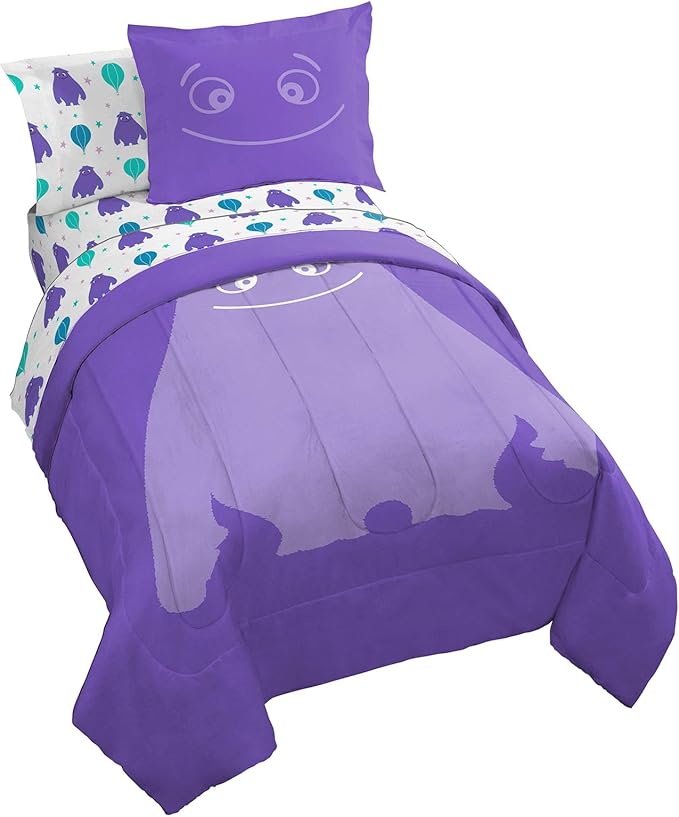 Jay Franco IF Imaginary Friends Twin Comforter Set - Purple 5 Piece Bed Set Includes Sheet Set & Pillow Covers - Super Soft Kids Bedding Features Blue