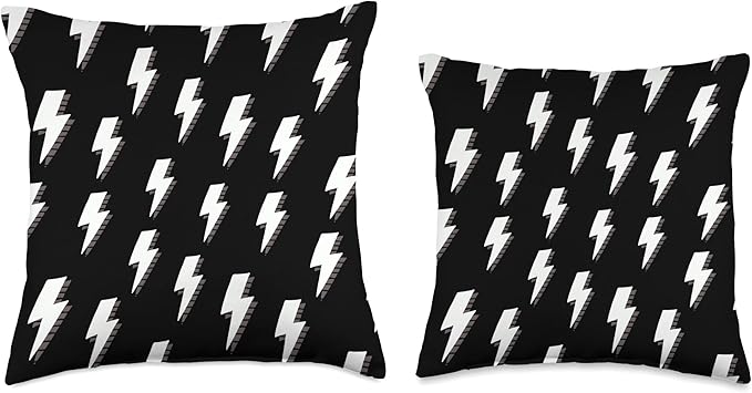 Black and White Lightning Bolt Pattern Cute Trendy Throw Pillow