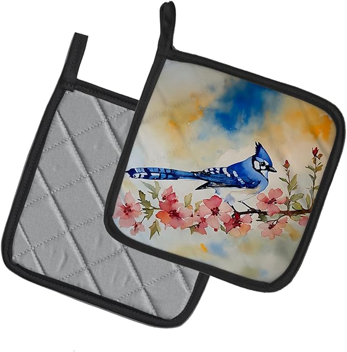 Caroline's Treasures Blue Jay Pair of Pot Holders Kitchen Heat Resistant Pot Holders Sets Oven Hot Pads for Cooking Baking BBQ, 7 1/2 x 7 1/2