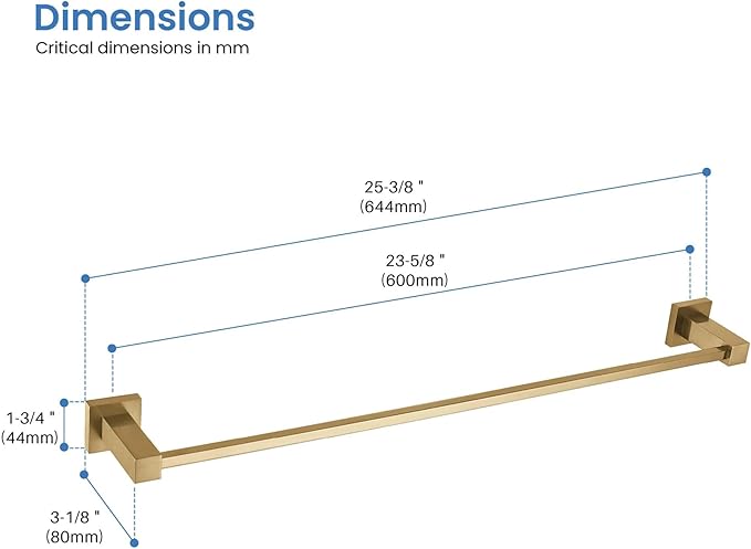 KIBI Cube 24 Inch Bathroom Towel Bar | Wall Mounted Solid Brass Towel Hanger with Corrosion-Resistant Finish | Sleek and Durable Towel Holder for Bathroom Organization (Brushed Brass, KBA1504)