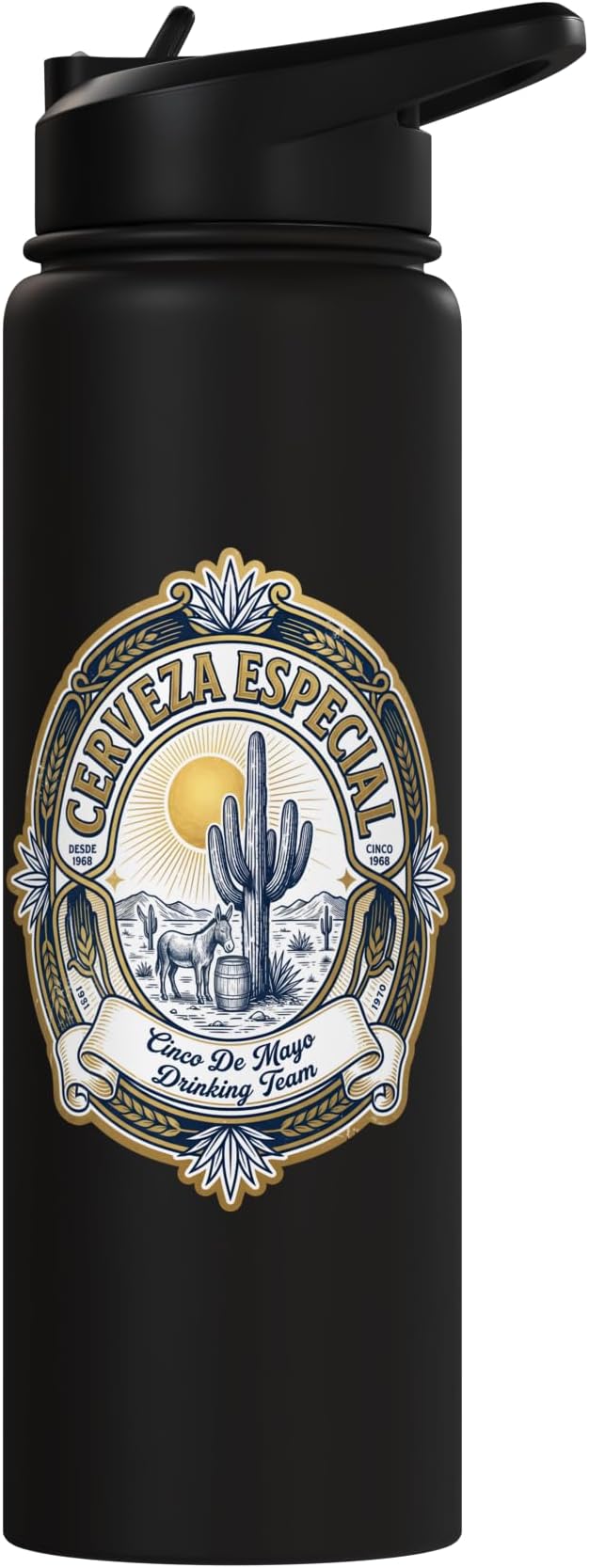 Beer Label Cerveza Cinco De Mayo Drinking Team Stainless Steel Insulated Water Bottle