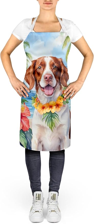 Caroline's Treasures Brittany Spaniel Luau Apron Cooking Kitchen Server Baking Crafts Gardening for Adult Women Men, Unisex, Large, Multicolor