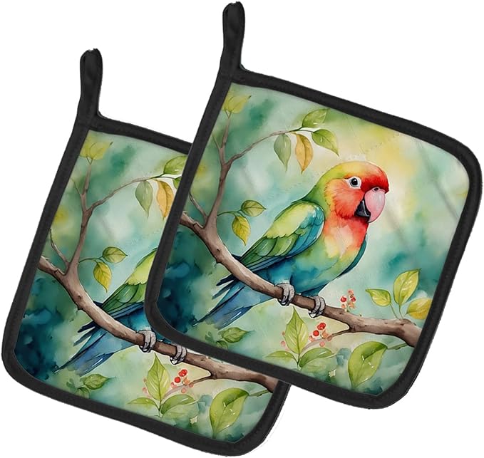 Caroline's Treasures Lovebird Pair of Pot Holders Kitchen Heat Resistant Pot Holders Sets Oven Hot Pads for Cooking Baking BBQ, 7 1/2 x 7 1/2