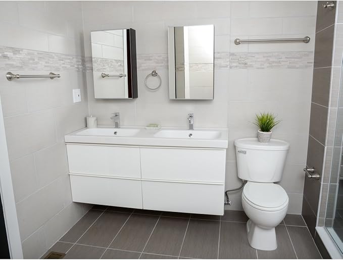 Amazon Basics 5 Piece Bathroom Hardware Set, Satin Nickel, Towel Bar, Toilet Paper Holder, Towel Ring, Robe Hook, AB-BR817-SN