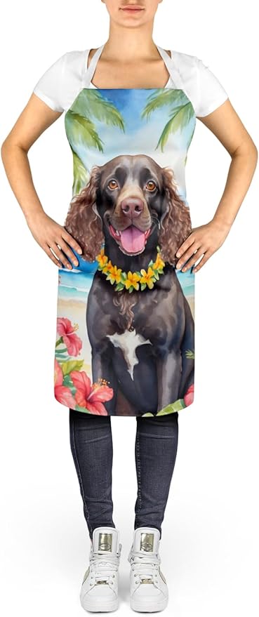 Caroline's Treasures American Water Spaniel Luau Apron Cooking Kitchen Server Baking Crafts Gardening for Adult Women Men, Unisex, Large, Multicolor