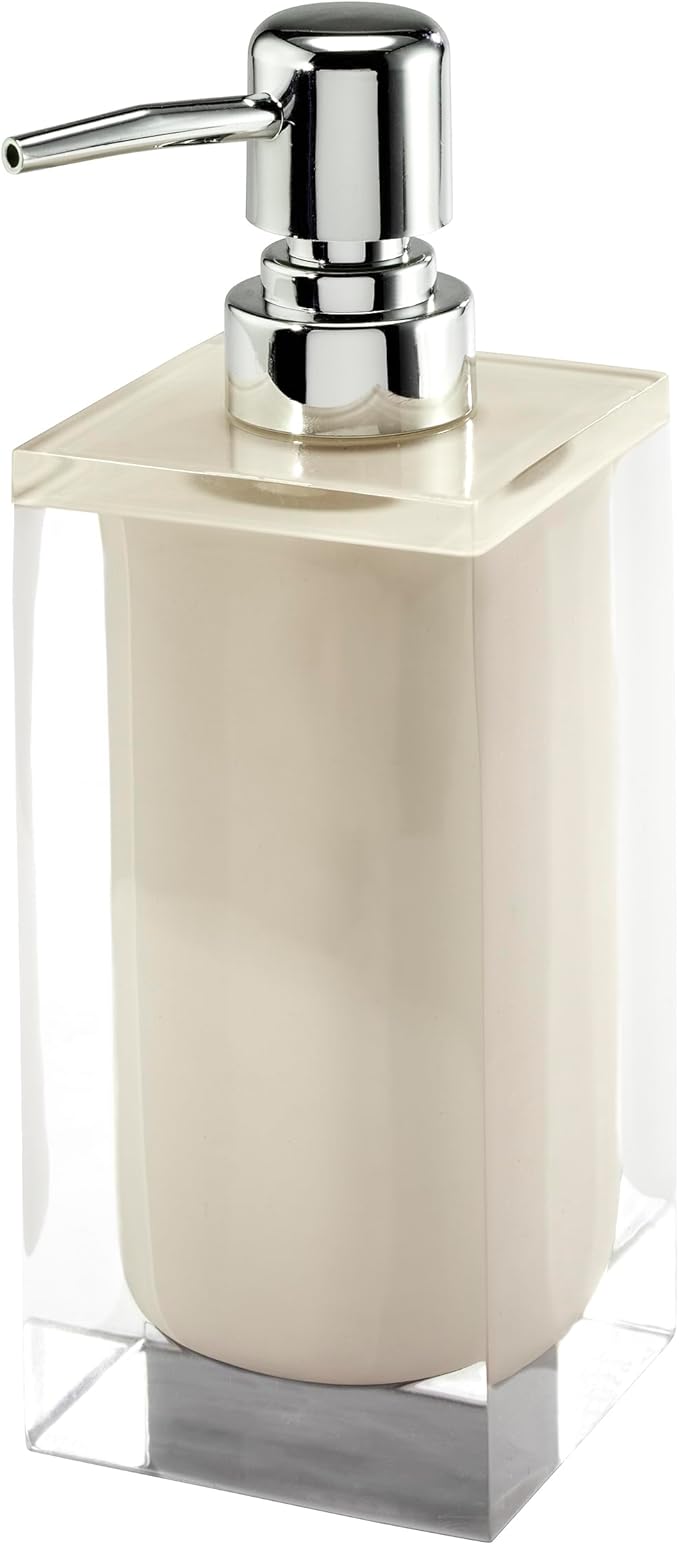 Izod – Vanity Accessory Set, Clear Resin with Painted Linen Look Finish, Decorative Lotion Pump, Vanity Tray & Covered Jar (Marina)