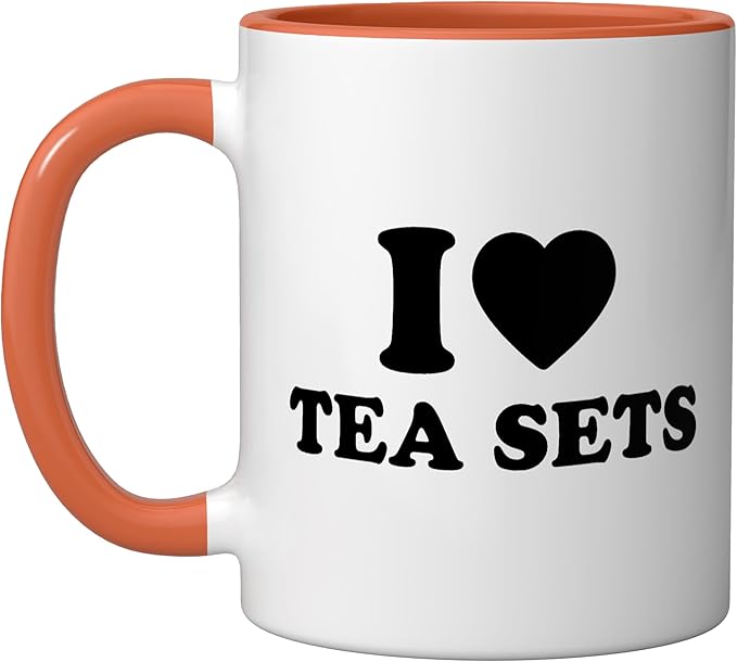 I Love Tea Sets Ceramic Mug, Orange/White