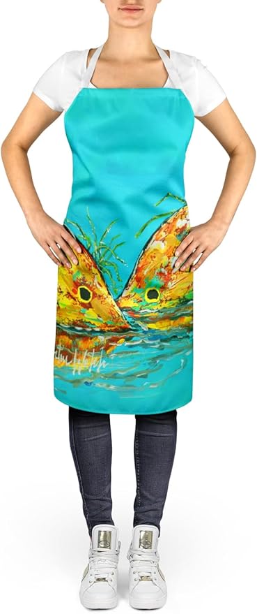 Caroline's Treasures Side By Side Red Fish Apron Cooking Kitchen Server Baking Crafts Gardening for Adult Women Men, Unisex, Large, Multicolor