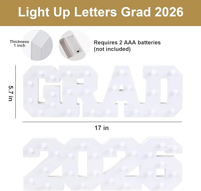 2026 Graduation Decorations- Light Up Letters "GRAD 2026" Class of 2026 Graduation Party Decorations Sign-Ornaments for Class of 2026 Preschool High School College Table Centerpieces Decor Party Supplies