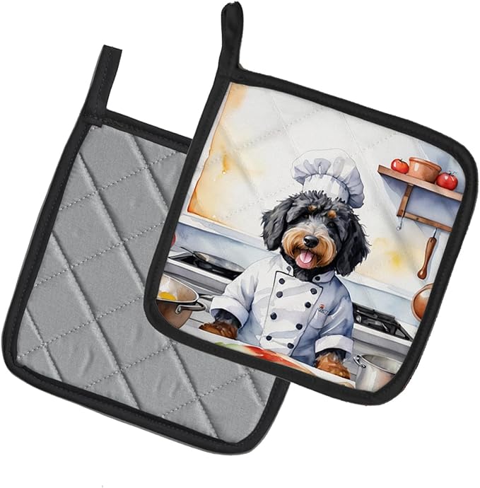 Caroline's Treasures Bernedoodle The Chef Pair of Pot Holders Kitchen Heat Resistant Pot Holders Sets Oven Hot Pads for Cooking Baking BBQ, 7 1/2 x 7 1/2
