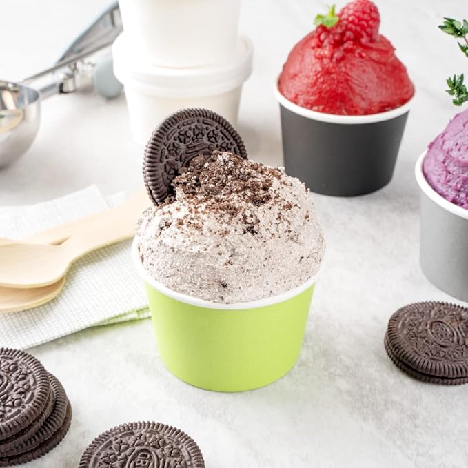Coppetta 4 Ounce Dessert Cups, 200 Disposable Ice Cream Cups - Lids Sold Separately, Heavy-Duty, Green Paper Frozen Yogurt Bowls, For Hot And Cold Foods, Perfect For Gelato Or Mousse - Restaurantware