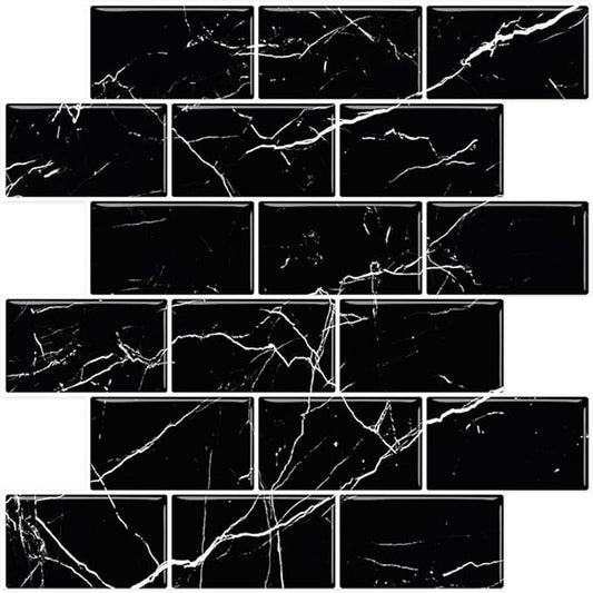 DÉCOR WOW Peel & Stick Backsplash for Kitchen & Bathroom Black Marble Subway, 1 sq ft (8-Pack)