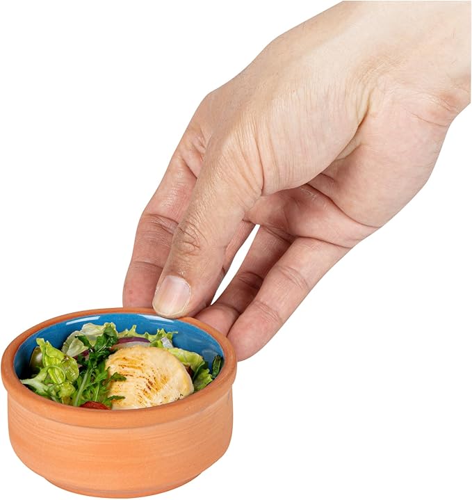 Restaurantware-Terra Tek 2.7 Ounce Terracotta Cazuelas, 2 Blue Glazed Clay Pots For Cooking - Oven-Ready, Microwavable, Terracotta Serving Pots, Dishwashable, For Cooking And Serving