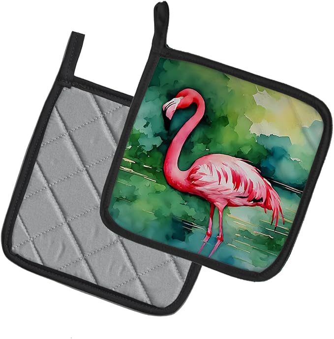Caroline's Treasures Flamingo Pair of Pot Holders Kitchen Heat Resistant Pot Holders Sets Oven Hot Pads for Cooking Baking BBQ, 7 1/2 x 7 1/2