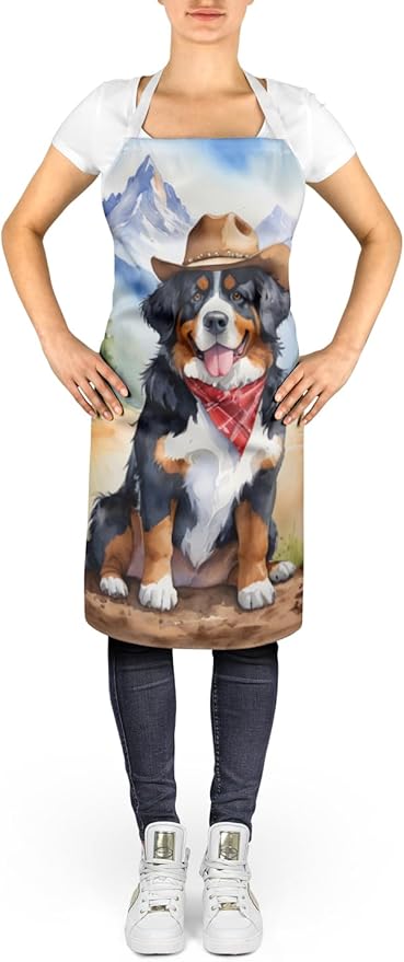 Caroline's Treasures Bernese Mountain Dog Cowboy Welcome Apron Cooking Kitchen Server Baking Crafts Gardening for Adult Women Men, Unisex, Large, Multicolor