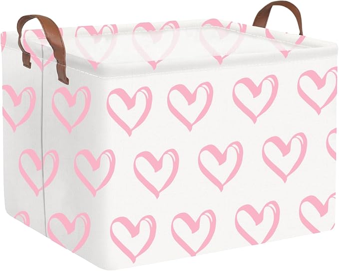 Collapsible Nursery Laundry Basket - Waterproof, Pink Heart Room Decor for Home