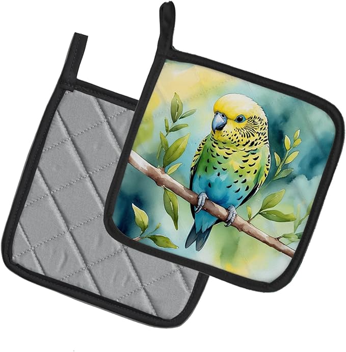 Caroline's Treasures Budgerigar Pair of Pot Holders Kitchen Heat Resistant Pot Holders Sets Oven Hot Pads for Cooking Baking BBQ, 7 1/2 x 7 1/2