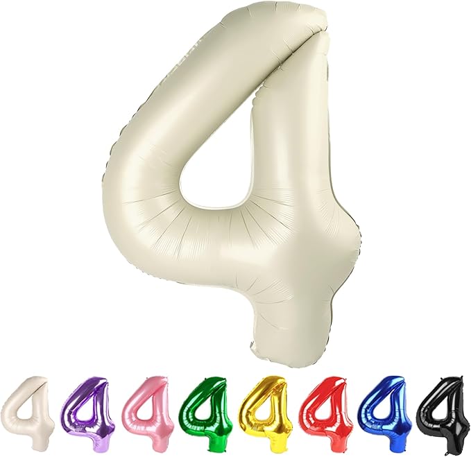 4 Balloon Numbers Birthday Decorations for Women Men, Number Balloons 40 In, Cream Birthday Party Decorations Big Balloons for 14 24 34 Wedding, Celebration Party, Graduations