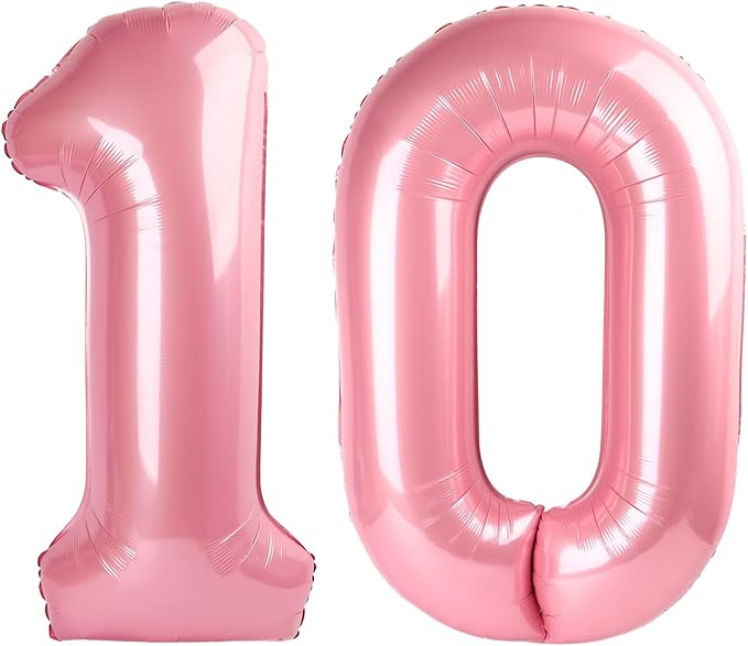 Number Balloons 40 Inch, Big 10 Balloon, Pearl Pink Number 10 Balloon for 10th 100 Birthday Wedding Anniversaries Game Competition Party Balloons Decorations
