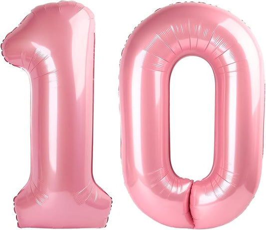 Number Balloons 40 Inch, Big 10 Balloon, Pearl Pink Number 10 Balloon for 10th 100 Birthday Wedding Anniversaries Game Competition Party Balloons Decorations