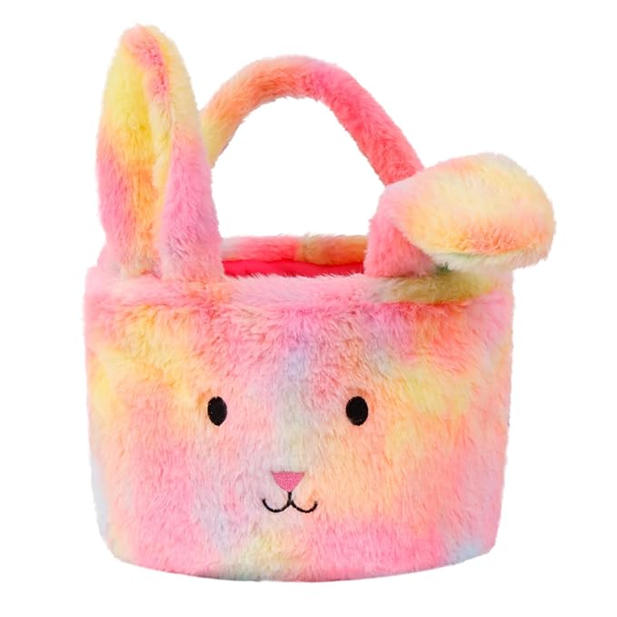 Easter Baskets for Kids,Plush Egg Hunting Easter Buckets with Handle Folded Ears, Gifts Boys Girls