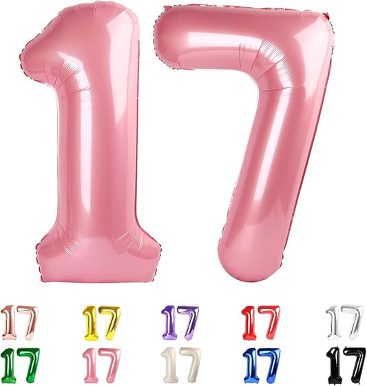 17 Balloon Numbers 40 In, 17th Birthday Decorations for Boys Girls, Pearl Pink Happy 71st Birthday Party Decorations Big Balloons for Wedding, Celebration Party, Graduations