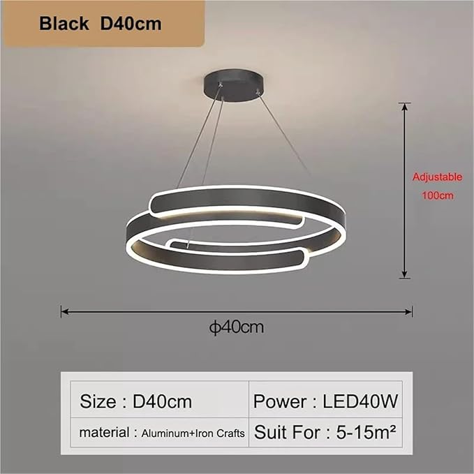 Nordic Double Layer C Aluminium Led Pendant Light for Table Dining Room Bedroom Office Decor Hanging Light Fixture,Full of Fashion(Black D40cm)