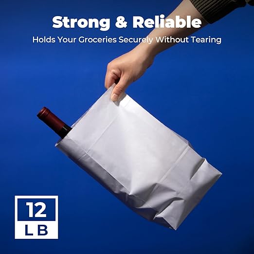 Fit Meal Prep 150 Pack 12 lb White Paper Lunch Bags, 13 x 7 x 4.5" Durable Paper Bags Bulk for Packing, Delivery, Take Out, Grocery, Retail Shopping, Premium Sack for Snacks, Bakery