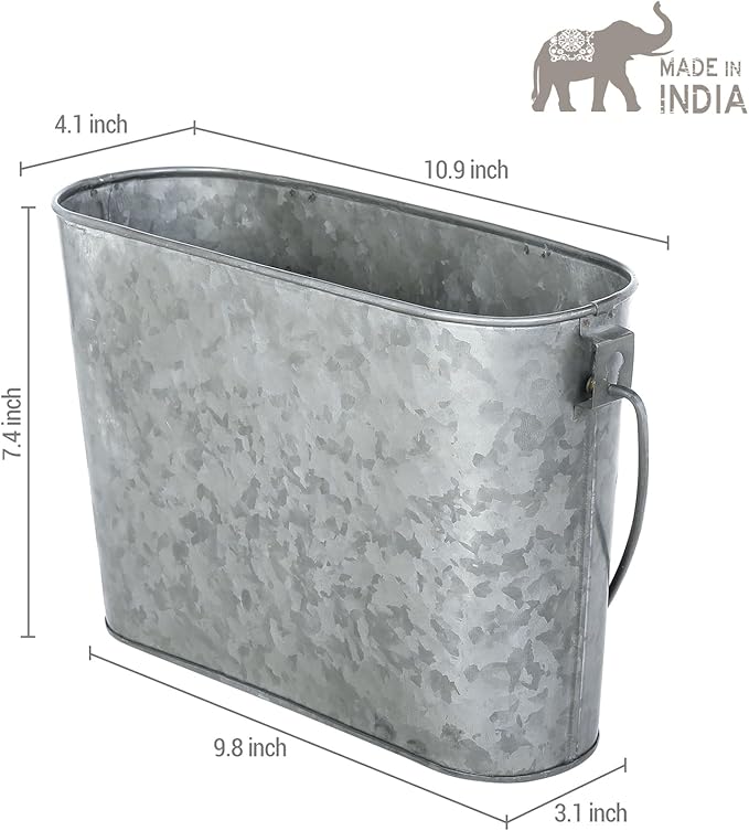 MyGift Rustic Wall Mounted Galvanized Metal Bathroom Magazine Rack, Farmhouse Bucket Style Tin Hanging Storage Bin - Handcrafted In India