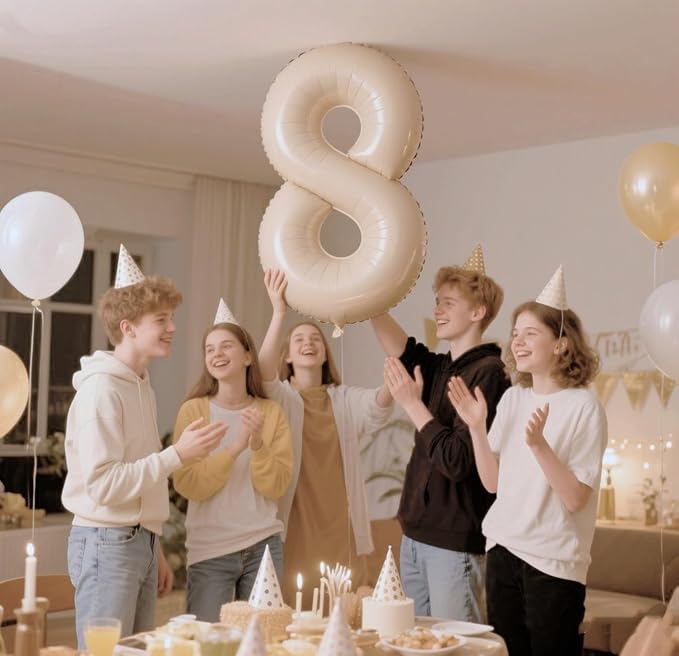 Numbers 8Th Balloon 40 Inch, Cream Birthday Decorations For Women Men, Number Balloons for 8, 18, 28 Wedding, Anniversaries, Celebration, Graduation