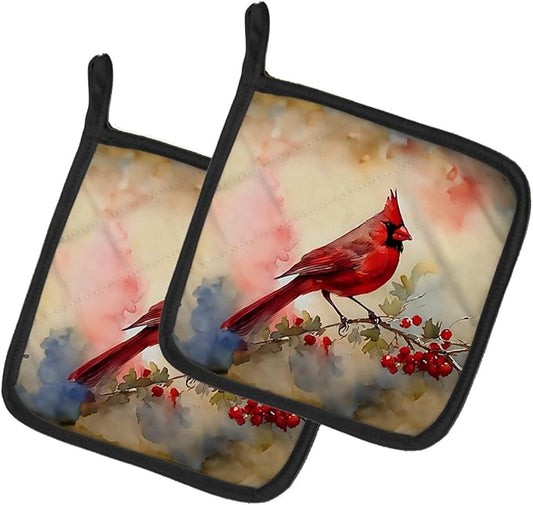 Caroline's Treasures Cardinal Pair of Pot Holders Kitchen Heat Resistant Pot Holders Sets Oven Hot Pads for Cooking Baking BBQ, 7 1/2 x 7 1/2