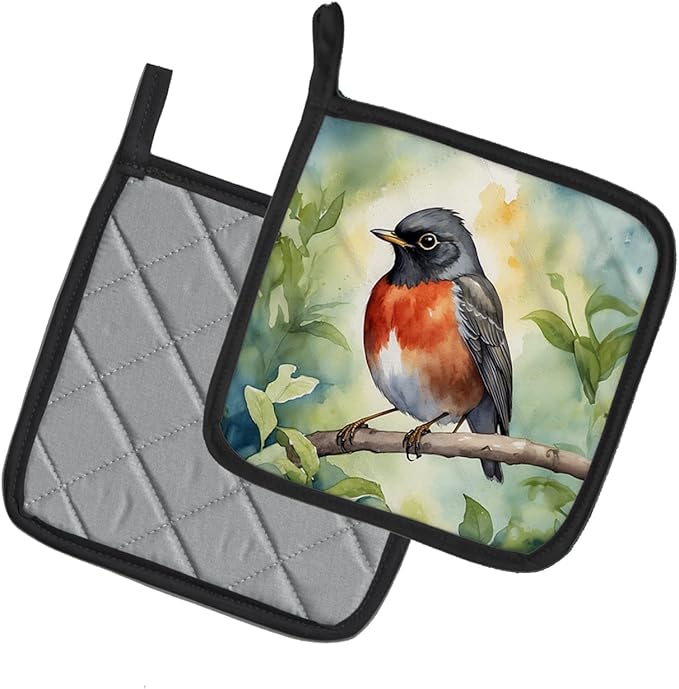 Caroline's Treasures Wisconsin American Robin Pair of Pot Holders Kitchen Heat Resistant Pot Holders Sets Oven Hot Pads for Cooking Baking BBQ, 7 1/2 x 7 1/2