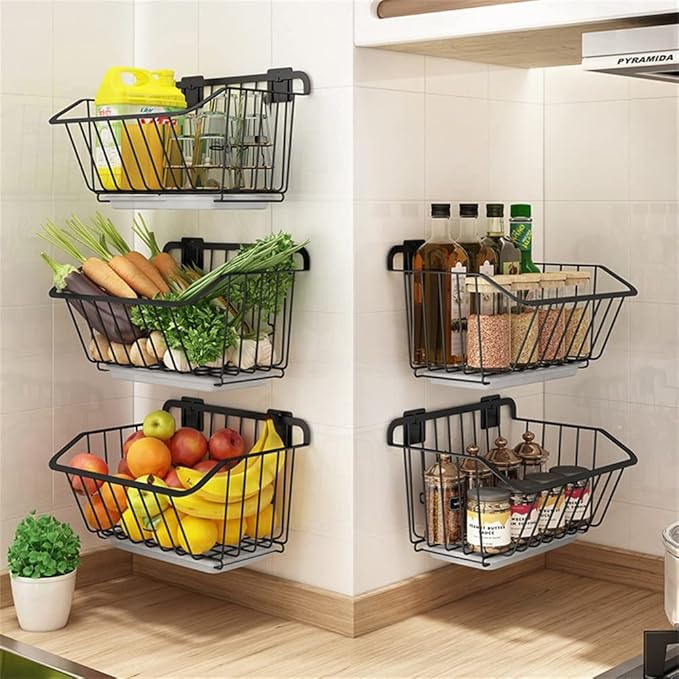 Kitchen Storage Rack Storage Basket Wall-mounted Kitchen Vegetable Punch-free Storage Rack Fruit And Vegetable Basket Drain Rack Storage Shelves ()