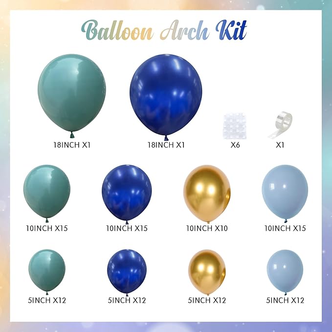 Green and Navy Blue Balloon Arch Kit, Dusty Dark Blue and Sage Green Gold Balloon Garland Kit for Boys Luxury Bear Baby Shower Jungle Safari Mens Birthday Xmas Party Decorations