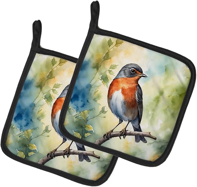 Caroline's Treasures Michigan American Robin Pair of Pot Holders Kitchen Heat Resistant Pot Holders Sets Oven Hot Pads for Cooking Baking BBQ, 7 1/2 x 7 1/2