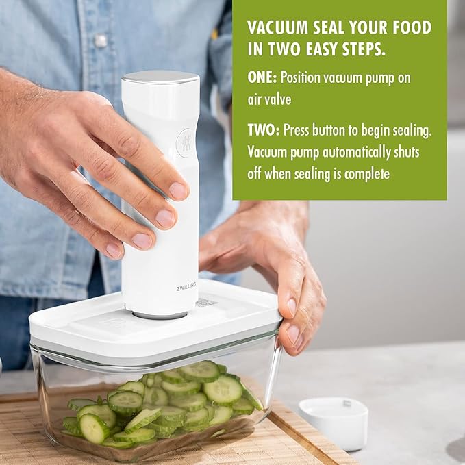 ZWILLING Fresh & Save 2-Piece Medium Glass Vacuum Sealer Food Storage Container with Airtight Lids