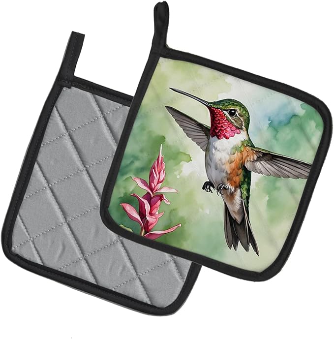 Caroline's Treasures Calliope Hummingbird Pair of Pot Holders Kitchen Heat Resistant Pot Holders Sets Oven Hot Pads for Cooking Baking BBQ, 7 1/2 x 7 1/2