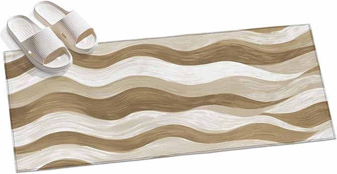 Runner Rug for Bedroom Hallway, Modern Brown Ombre Ocean Wave Kitchen Runner Rugs Area Rug 2x6ft, Abstract Gradient Stripe Washable Soft Floor Carpet for Entryway Stair