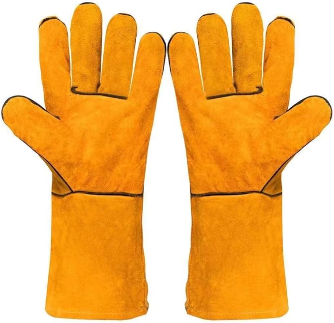 Heat Resistant Gloves for Grill BBQ,Long Sleeve Grill Gloves for Baking,Oven,Fireproof, Stove,Welder,Welding,Fireplace (Yellow)