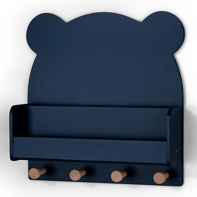 babyGap by Delta Children Brannan Bear Wall Shelf with 4 Hooks, Navy