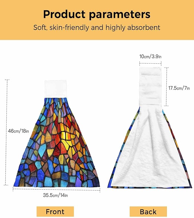 Alandar Home Kitchen Tie Towel Set of 1, Stained Glass Colorful Gradient Absorbent Soft Hand Towels for Bathroom Hanging Towels, Abstract Geometric Fast Drying Cleaning Cloth with Loop