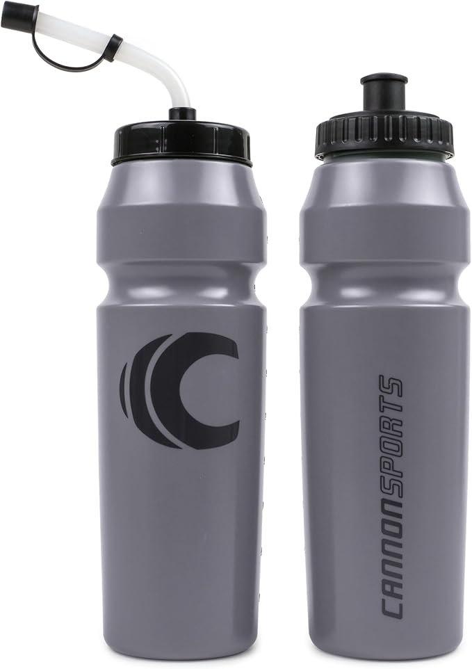 Cannon Sports 1 Liter Sports Water Bottle, BPA-Free, 34 Oz Capacity, Large Mouth, 2 lids (Straw and Squeeze), Great For Helmet Sports Such As Hockey, Lacrosse, Football, Boxing (Gray)