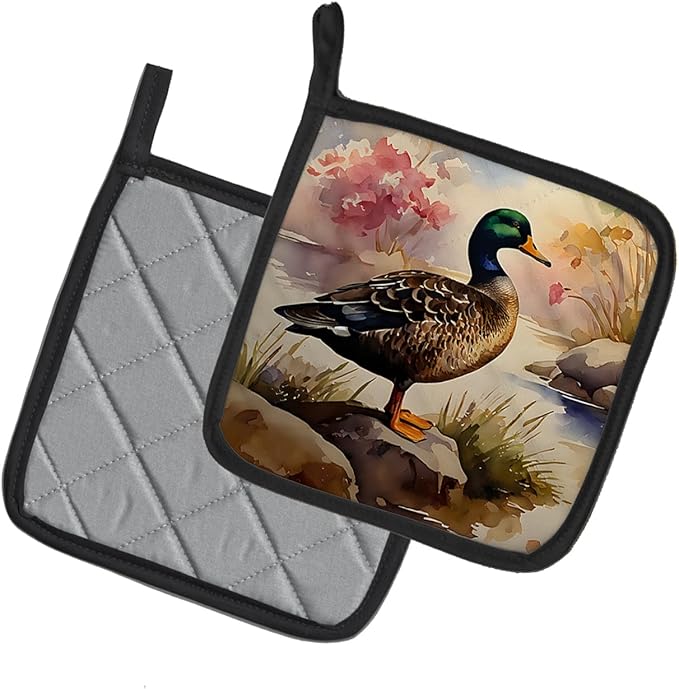 Caroline's Treasures American Black Duck Pair of Pot Holders Kitchen Heat Resistant Pot Holders Sets Oven Hot Pads for Cooking Baking BBQ, 7 1/2 x 7 1/2