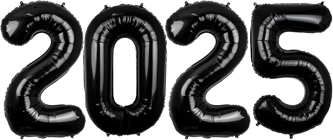 40 Inch 2025 Pack of 4 Black Big Helium Foil Balloon Numbers Large Mylar Number for Christmas New Year's Eve Party Graduation Birthday