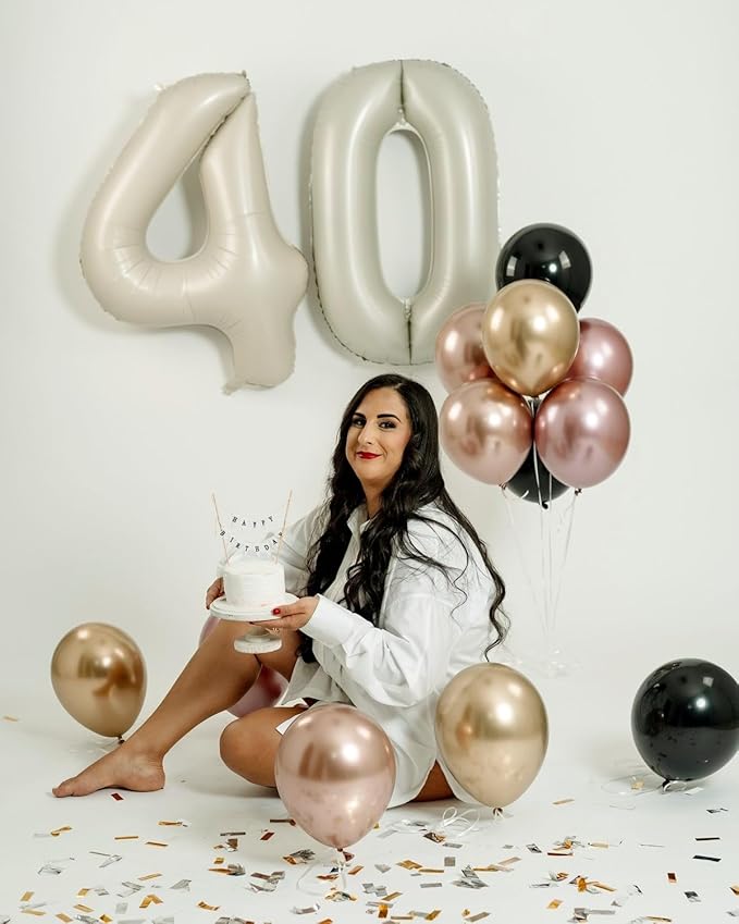 Numbers 14 Balloons, Large 14th Cream Birthday Decorations for 1 4 14 41, 40 Inch Foil Balloon for Wedding Engagement Photo Shoot Memorial Day's Supplies
