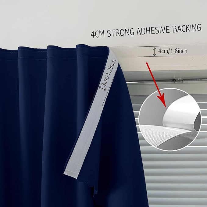 Self Adhesive Portable Blackout Curtains for Bedroom Easy to Install Window Thermal Lnsulated Kitchen Room Darkening Small Window Curtains, 47" W X 71" L, Navy Blue, 1 Panel