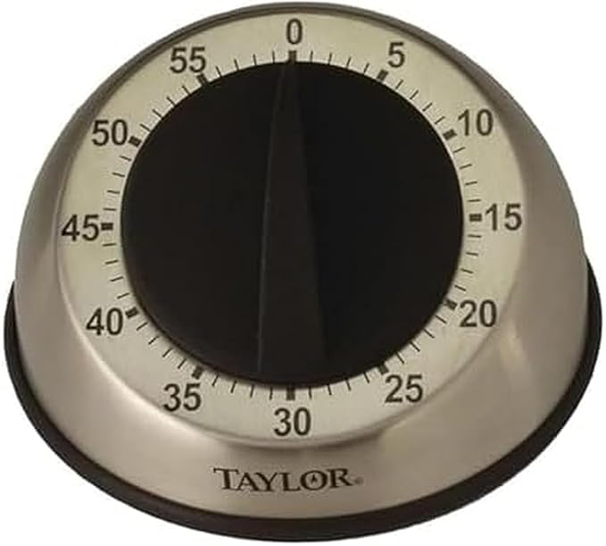 Taylor Mechanical Timer, Countdown with Easy-Turn Dial and Loud Ring Alarm, Compact Tool for Cooking, Baking, Classroom Activities, Homework, Studying, Projects, Stainless Steel