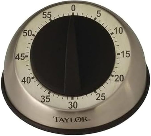 Taylor Mechanical Timer, Countdown with Easy-Turn Dial and Loud Ring Alarm, Compact Tool for Cooking, Baking, Classroom Activities, Homework, Studying, Projects, Stainless Steel