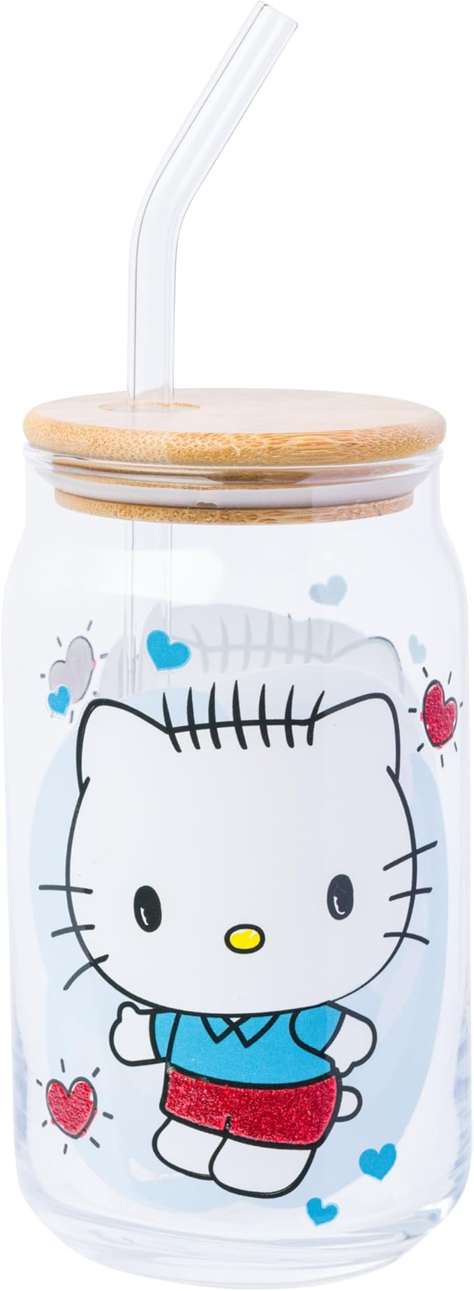 Silver Buffalo Sanrio Hello Kitty and Friends Glitter 2 Pack Glass Tumbler with Bamboo Lid and Glass Straw Set Featuring Hello Kitty and Dear Daniel, 16 Ounces