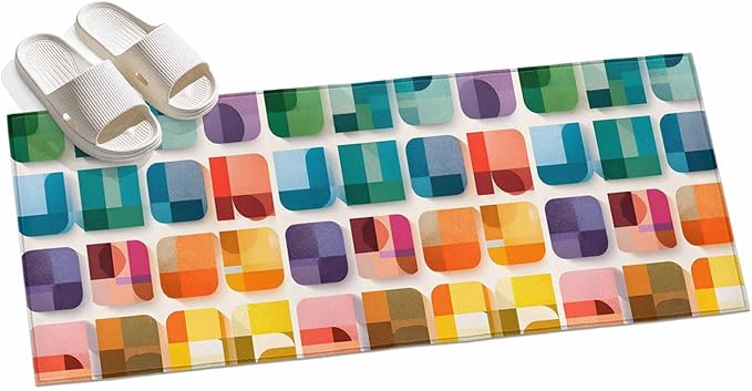 Runner Rug for Bedroom Hallway, Modern Geometric Squares Kitchen Runner Rugs Area Rug 2x6ft, Colorful Abstract Art Washable Soft Floor Carpet for Entryway Stair